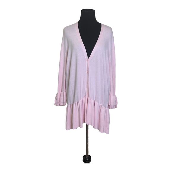 Lane Bryant Light pink ruffle sleeves hem  button up cardigan size 14/16 - Picture 11 of 11